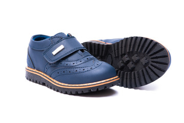 Blue baby shoes isolated on white background