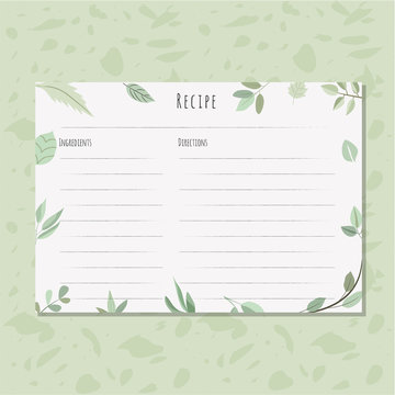 recipe card with green leaves frame
