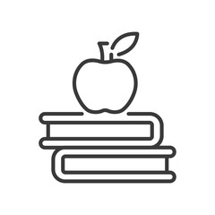 Apple on books learning line icon isolated