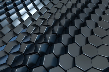 3d rendering, black hexagon cube, Computer digital drawing