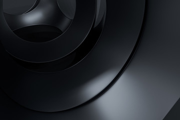 3d rendering, black sphere surface, High precision industrial product