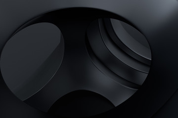 3d rendering, black sphere surface, High precision industrial product