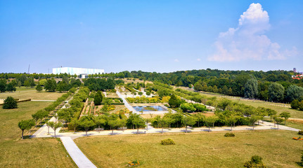 Panorama from the Bürgerpark in the Hanseatic city Wismar. The Federal Garden Show took place in this park. Mecklenburg-Vorpommern, Germany