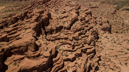 Aerial  view of rock formation called Los Colorados, near Cafayate city, Salta province, Argentina. Part of Quebrada de las Conchas.