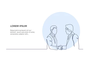 Foto op Plexiglas Continuous Line Drawing. Two Business Men Shaking Hands. Drawing by hand on a white background. Design illustration - Vector © Astart