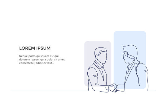 Continuous Line Drawing. Two Business Men Shaking Hands. Drawing by hand on a white background. Design illustration - Vector