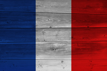 France flag painted on old wood plank