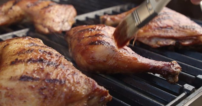 Barbecue Chicken on Grill Slow Motion