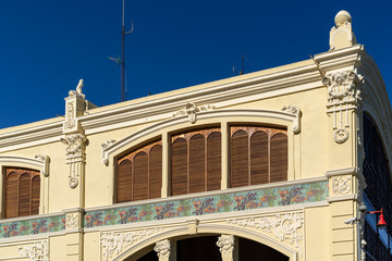 Naklejka premium VALENCIA, SPAIN - FEBRUARY 27 : Tinglado art nouveau warehouse at the marina in Valencia Spain on February 27, 2019