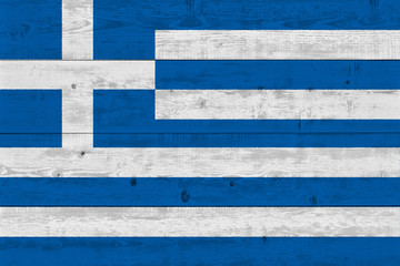 Fototapeta na wymiar Greece flag painted on old wood plank