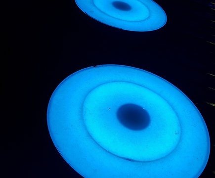 Luminous LED circles that illuminate when stepped on in different colors.
