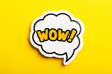 WOW Speech Bubble Isolated On Yellow Background