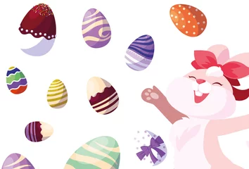 Fotobehang happy easter eggs painted with rabbit © djvstock