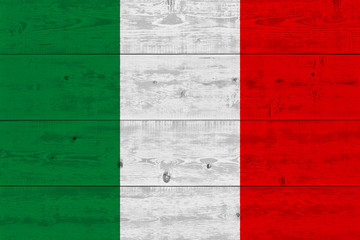 Italy flag painted on old wood plank