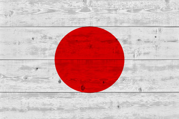 Japan flag painted on old wood plank
