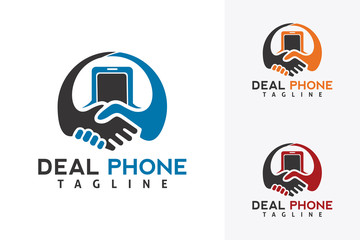 deal phone logo design template element with phone and handshake illustration combination