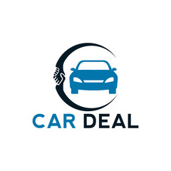 car deal logo design template element with car and handshake illustration