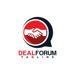 handshake forum logo design with deal illustration