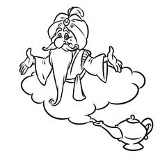 Aladdin Magic Lamp Jin old wizard Cloud cartoon illustration isolated image