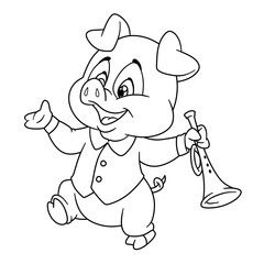 pig musician character animal coloring page cartoon illustration isolated image
