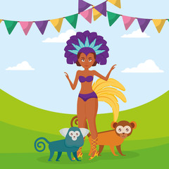 beautiful brazilian garota with exotic monkeys