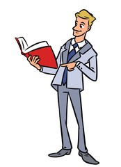 Man businessman reading book cartoon illustration isolated image