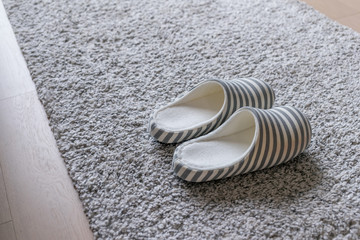 Fototapeta na wymiar Slipper on Grey carpet on floor at home