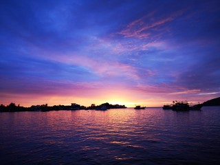 Beautiful sunset view and vivid color on blue sky.