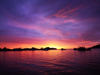 Fototapeta na wymiar Beautiful sunset view and vivid color on blue sky.