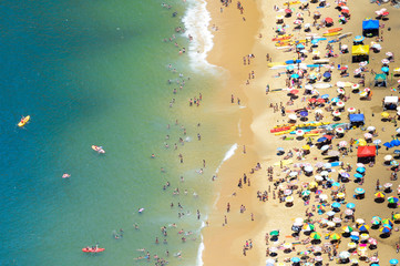 aerial view summer beach crowded
