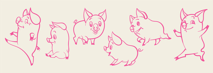 Pigs cartoon vector set