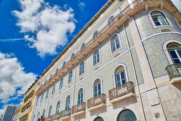 Lisbon, Portugal-October 17, 2017: Colorful buildings of Lisbon historic center near