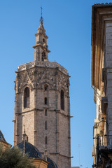 Obraz premium VALENCIA, SPAIN - FEBRUARY 25 : El Micalet Tower of the Cathedral in Valencia Spain on February 25, 2019