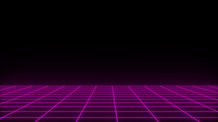 3D render synthwave wireframe net abstract background. Future retro line grid illustration - obrazy, fototapety, plakaty