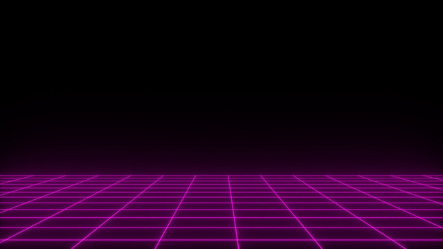 3D Render Synthwave Wireframe Net Abstract Background. Future Retro Line Grid Illustration