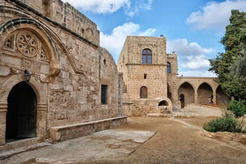 Fototapeta na wymiar Colorful beautiful image of the ancient monastery yard, Ayia Napa, Cyprus.