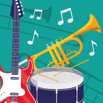 guitar electric and drum instruments musical