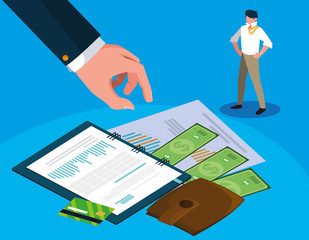 businessman in tax day with planner and icons