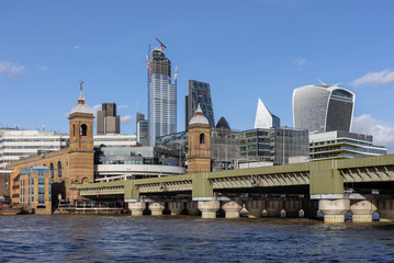 Fototapeta na wymiar LONDON, UK - MARCH 11 : View along the River Thames towards the City of London on March 11, 2019