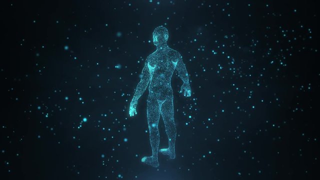 Human 3d hologram from point or dusts in motion. - Powered by Adobe