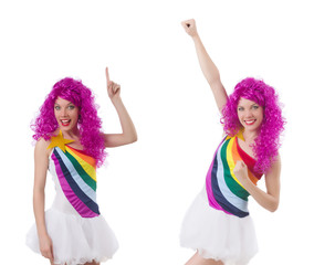 Woman with wig isolated on white