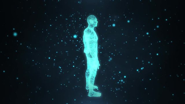 Human 3d hologram from point or dusts in motion.