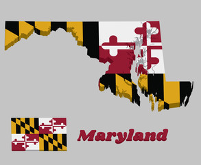 3D Map outline and flag of Maryland, Heraldic banner of George Calvert, 1st Baron Baltimore.