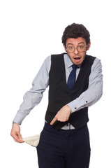 Young businessman in funny concept on white