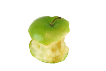 the bite green apple isolated on white background