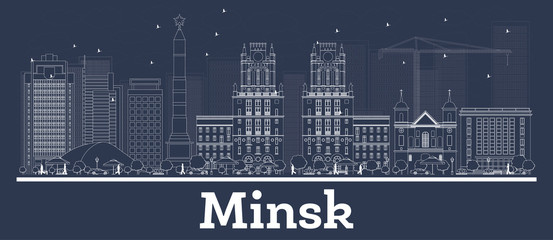 Outline Minsk Belarus City Skyline with White Buildings.
