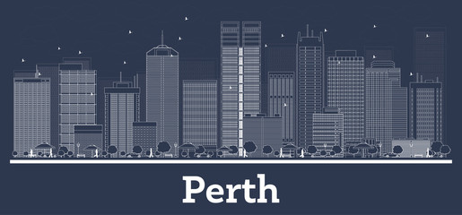 Obraz premium Outline Perth Australia City Skyline with White Buildings.
