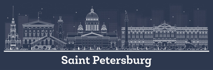 Outline Saint Petersburg Russia City Skyline with White Buildings.