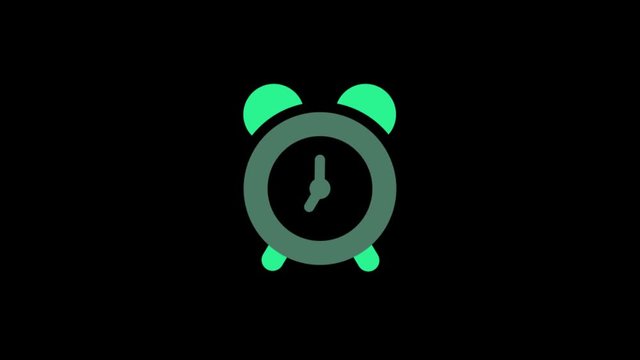 Clock Alarm icon animation with black background. Icon design. Video Animation. 4K.