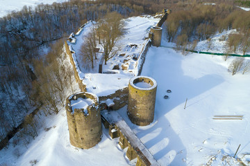 Above Koporye fortress in February day. Leningrad region, Russia